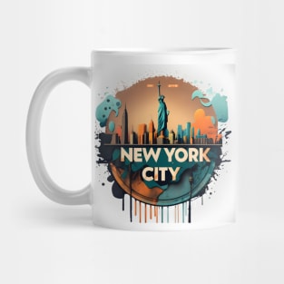 new york city liberty sunset retro Mug